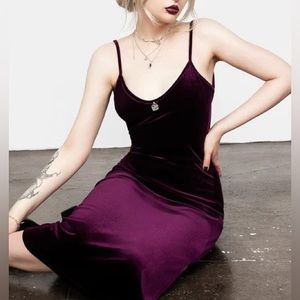 Velvet Slip Midi Dress in Deep Plum